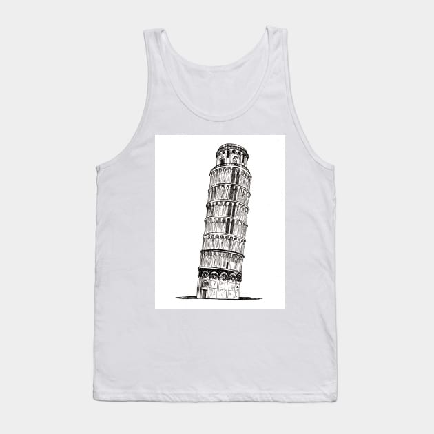 Leaning Tower of PISA Italy Pen And Ink Illustration Tank Top by Wall-Art-Sketch